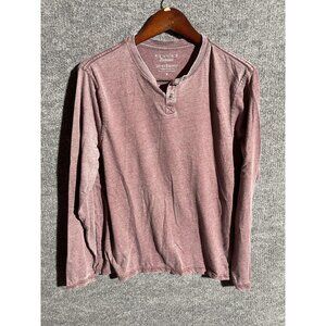 Lucky Brand Shirt Mens Medium Pink Venice Burnout Long Sleeve Henley Tee Casual